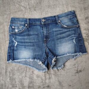 Seven 7‎ For All Mankind Denim Shorts Women's Size 30 Blue Medium Wash Frayed